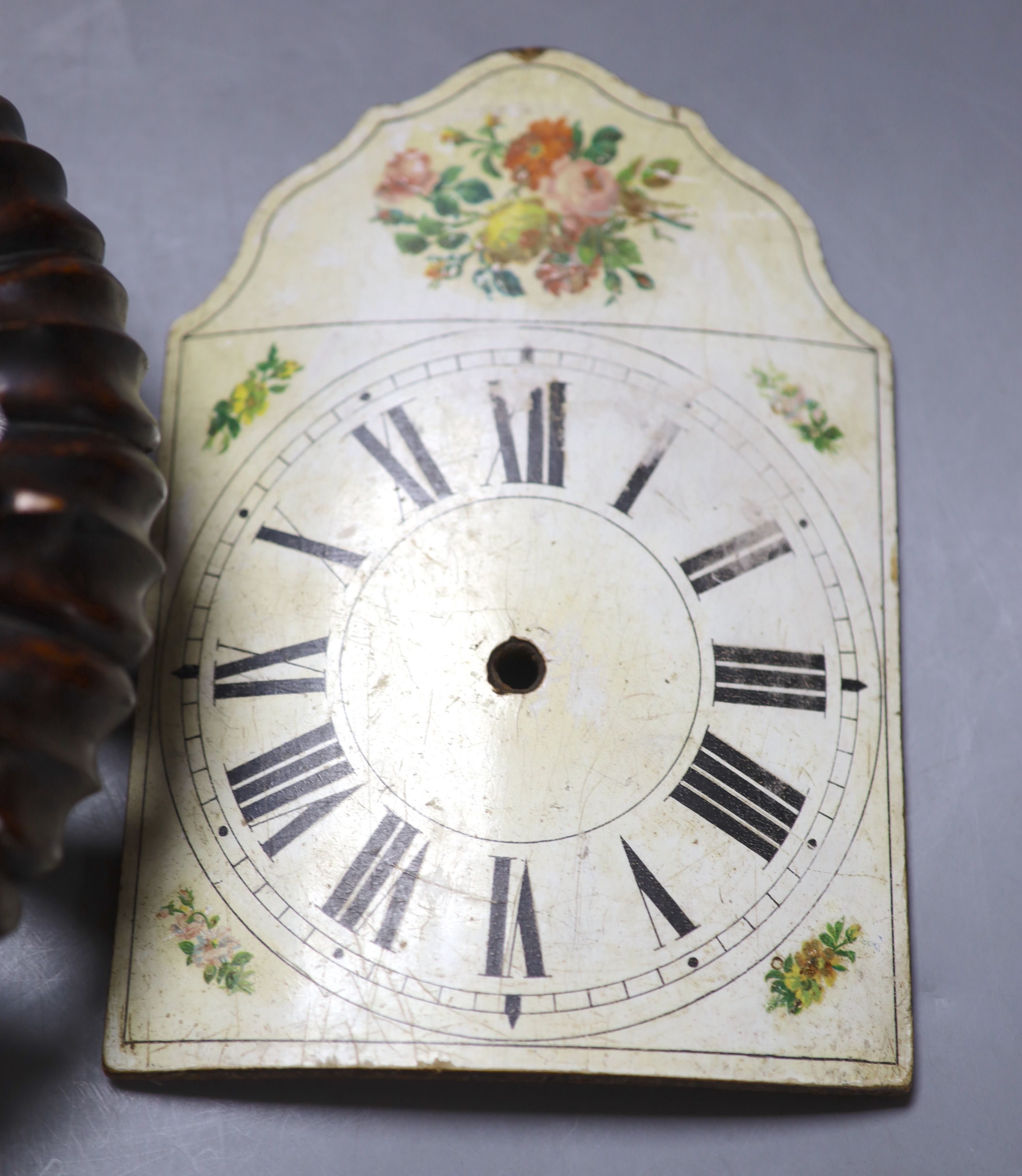 A Chinese hardwood stand, late Qing, diameter 25cm, together with a Swedish painted wood clock dial